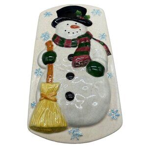 New Debco Stoneware Loaf Baking Dish Snowman Lid Wall Hanging Christmas READ